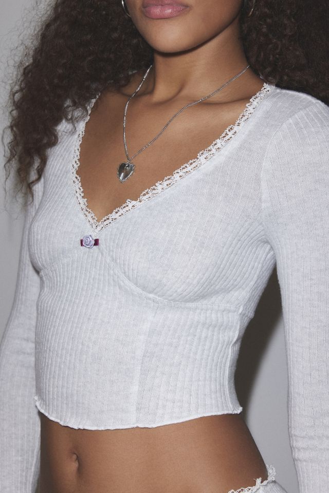 Out From Under Brushed Lace Trim Long Sleeve Top #1