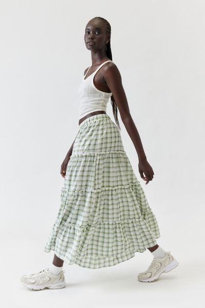 Urban Renewal Remnants Gingham Tiered Maxi Skirt