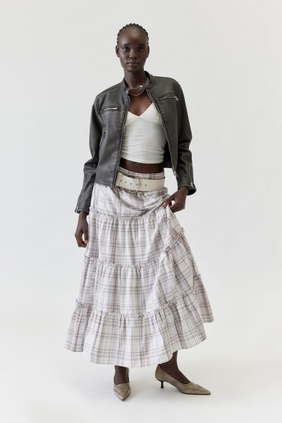 Urban Renewal Remnants Plaid Tiered Maxi Skirt