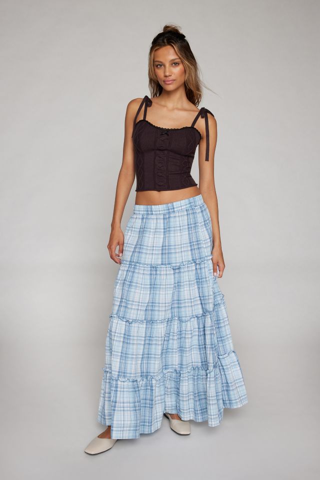 Urban Renewal Remnants Plaid Pattern Tiered Maxi Skirt