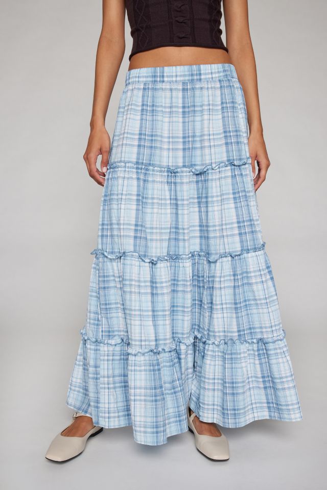 Urban Renewal Remnants Plaid Pattern Tiered Maxi Skirt #1