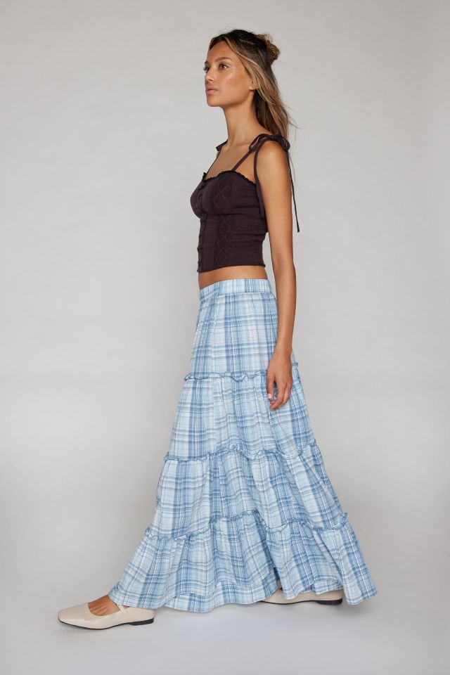 Urban Renewal Remnants Plaid Pattern Tiered Maxi Skirt #2