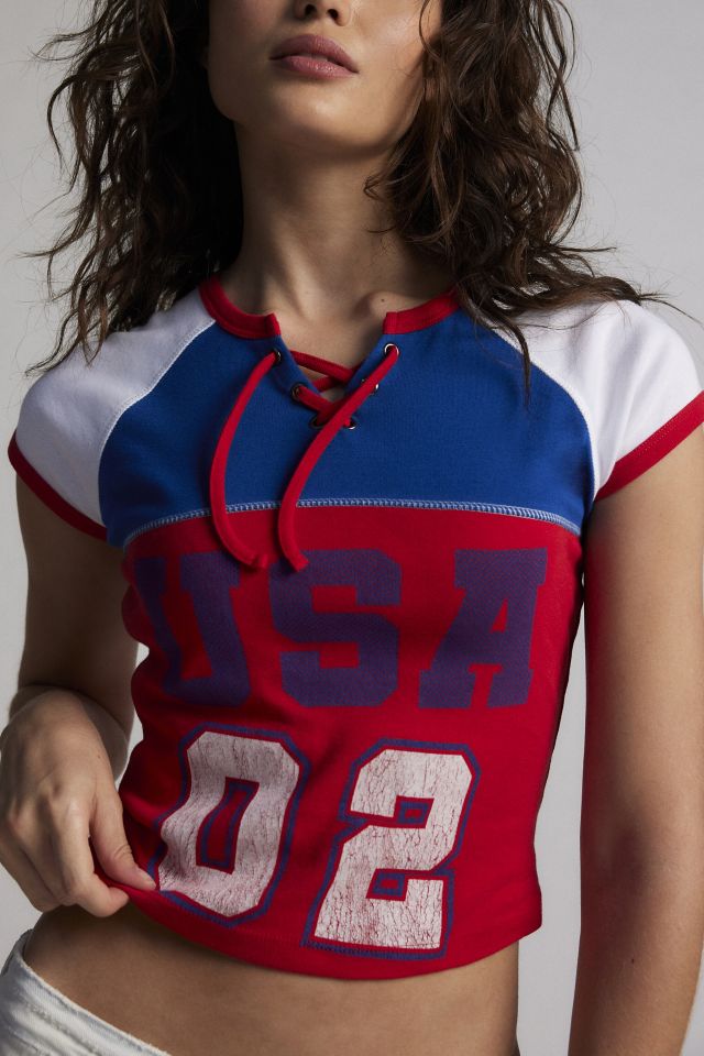 USA Lace Up Graphic Muscle Baby Tee #3