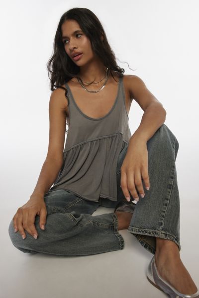 BDG COLBY BABYDOLL TUNIC TANK TOP IN GREY, WOMEN'S AT URBAN OUTFITTERS 