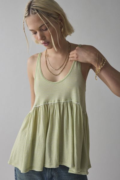 BDG COLBY BABYDOLL TUNIC TANK TOP IN GREEN, WOMEN'S AT URBAN OUTFITTERS 