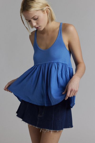 BDG COLBY BABYDOLL TUNIC TANK TOP IN BLUE, WOMEN'S AT URBAN OUTFITTERS 