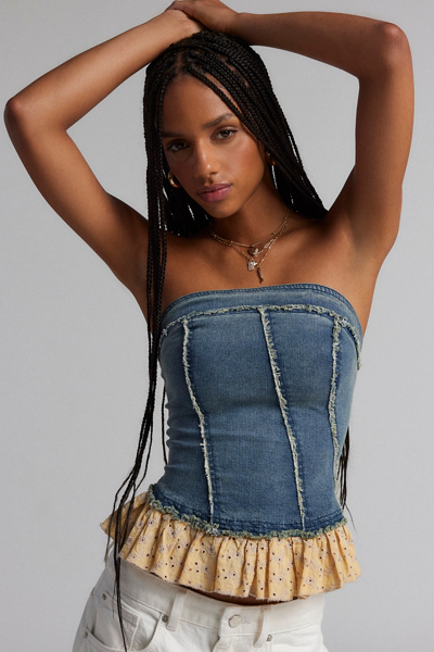 Kimchi Blue Dani Denim Tube Top In Blue, Women's At Urban Outfitters In Blue