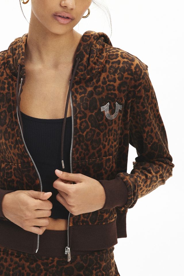 True Religion Leopard Print Velour Embellished Track Pant #1