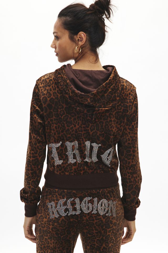 True Religion Leopard Print Velour Embellished Track Pant #2