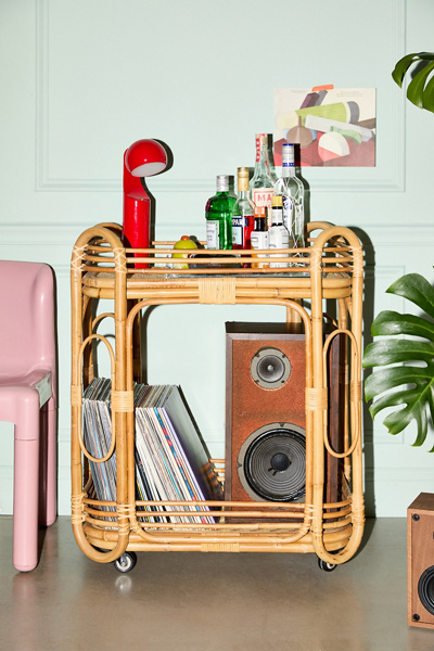 URBAN OUTFITTERS KAROLINE RATTAN BAR CART IN NATURAL AT URBAN OUTFITTERS