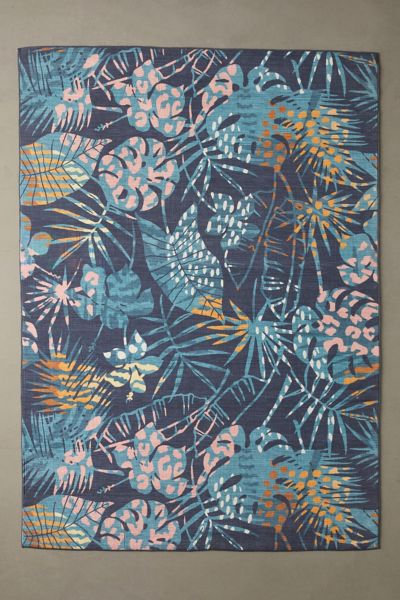 Urban Outfitters Marianne Floral Washable Rug In Navy At
