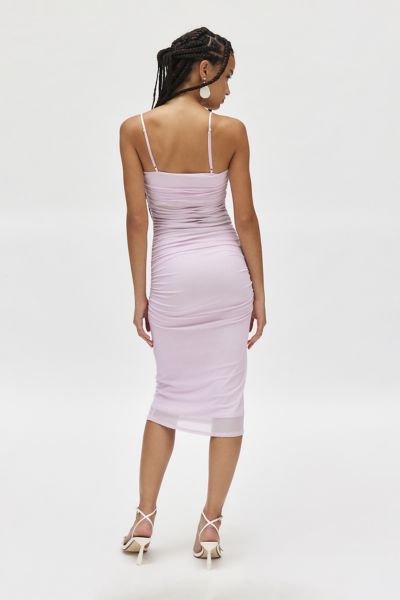 AFRM Miranda Illusion Mesh Shirred Bodycon Midi Dress