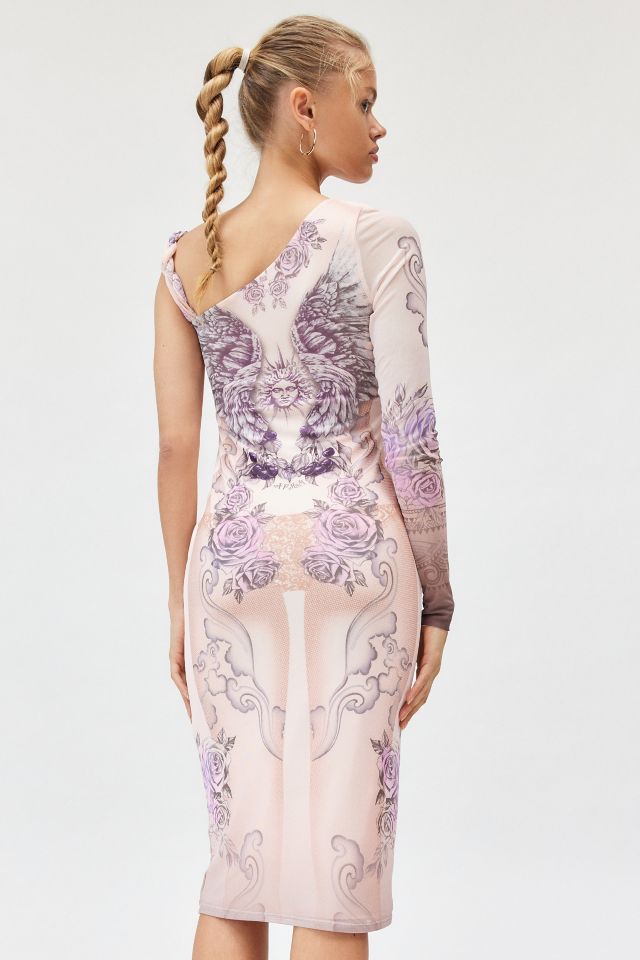 AFRM Charo Semi-Sheer Mesh Twisted Strap Asymmetric Midi Dress #2