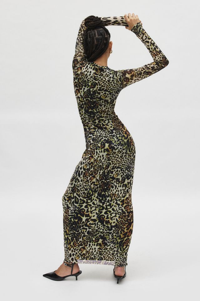 Robe Longue Manche Longue en Maille Imprimé Léopard Didi AFRM #1