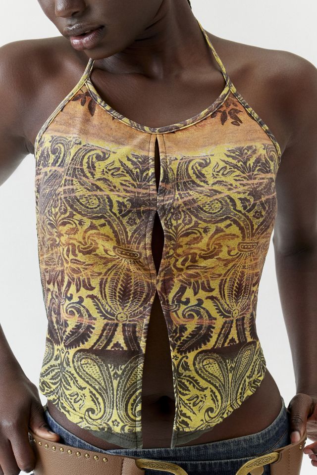 Urban Renewal Remnants Printed Mesh Flyaway Halter Top #1