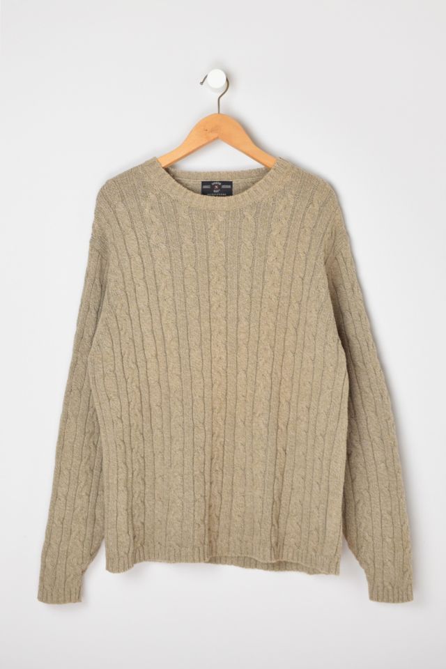 Vintage 90s Tan Cable-Knit Camp Sweater | Urban Outfitters