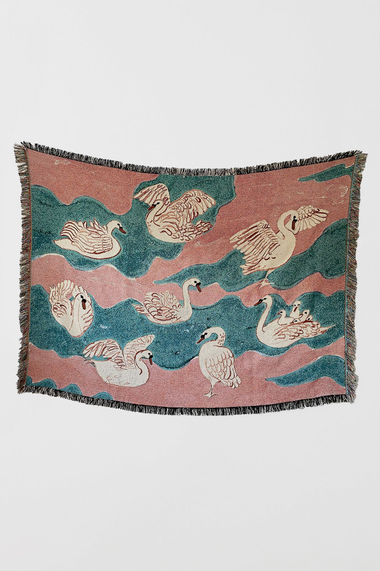 Olivia Wendel Swan Blanket - Coral And Green, ONE SIZE