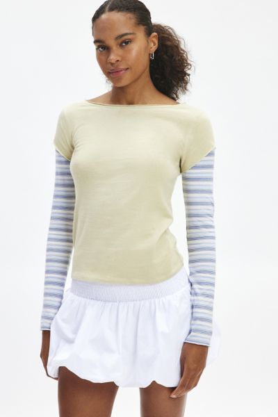 Bdg Sloane Layered Twofer Long Sleeve Tee In Neutral, Women's At Urban Outfitters