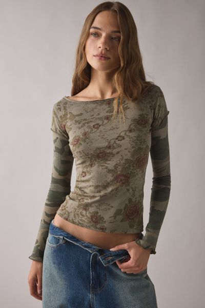BDG Tina Layered V-Neck Short Sleeve Babydoll Tee