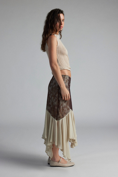 Kimchi Blue Lavinia Lace Asymmetrical Maxi Skirt In Neutral, Women's At Urban Outfitters In Neutral