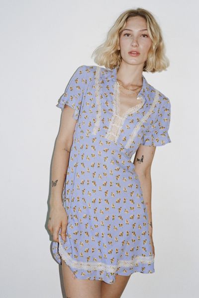 Kimchi Blue Leah Lace-inset Mini Dress In Blue, Women's At Urban Outfitters In Multi