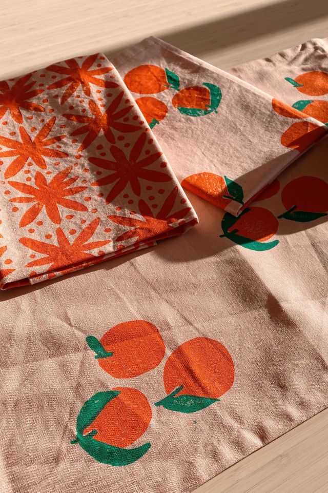 Julie Peach Block Printed Tangerines Napkin - Set of 4 #1