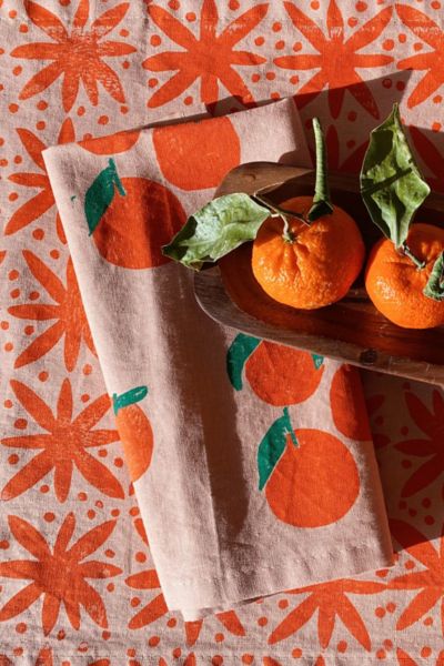 Julie Peach Block Printed Tangerines Napkin - Set of 4