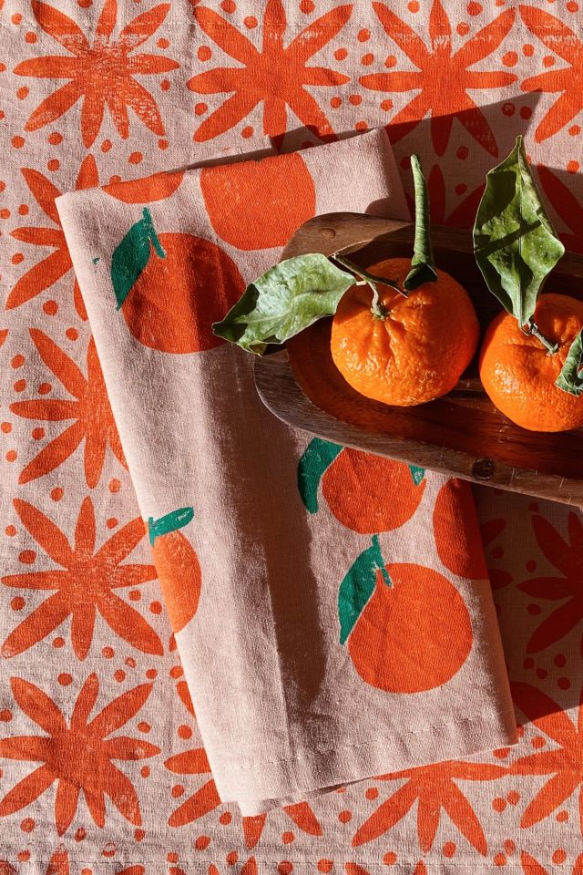 Julie Peach Block Printed Tangerines Napkin - Set of 4 #2
