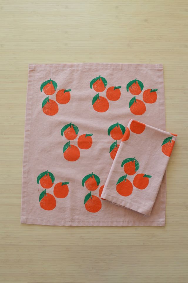 Julie Peach Block Printed Tangerines Napkin - Set of 4 #3
