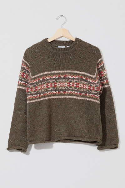 Vintage 1990s Distressed Green Red Patterned Sweater Urban Outfitters