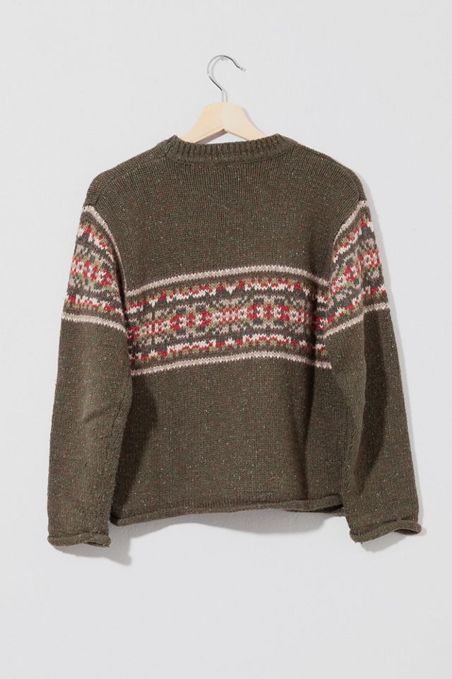 Vintage 1990s Distressed Green Red Patterned Sweater Urban Outfitters