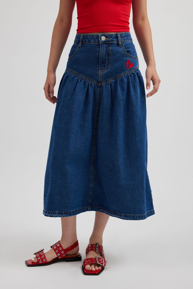 Kimchi Blue Clara Drop Waist Denim Midi Skirt #1