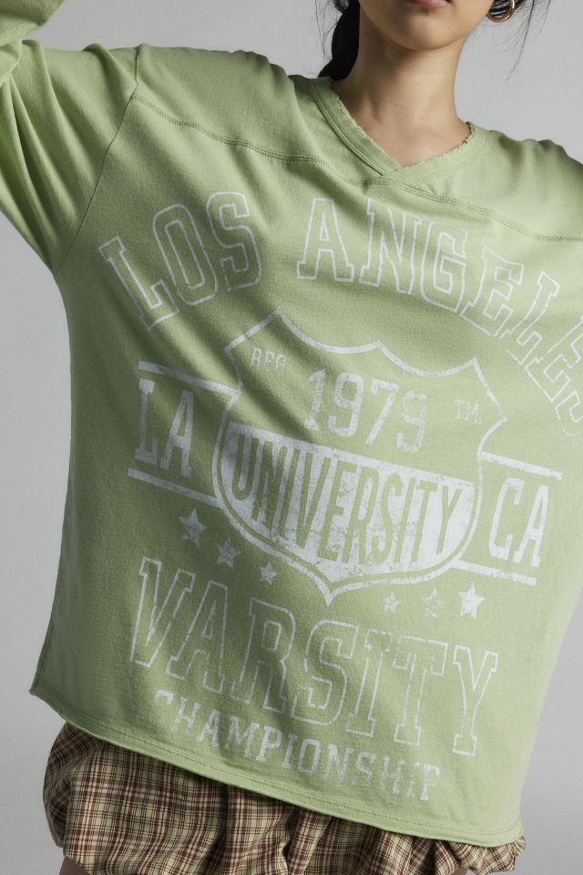 ★YOUTHBATH★ V neck graphic long sleeve Varsity Vintage Sporty Graphic V-Neck Long Sleeve Tee