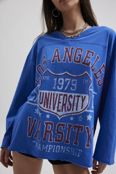 Vintage Varsity V-Neck Long Sleeve Graphic Tee