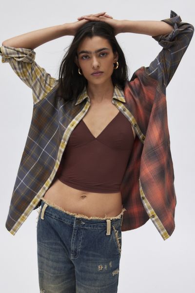 BDG RICK SPLICED BOYFRIEND FLANNEL SHIRT IN ASSORTED, WOMEN'S AT URBAN OUTFITTERS 