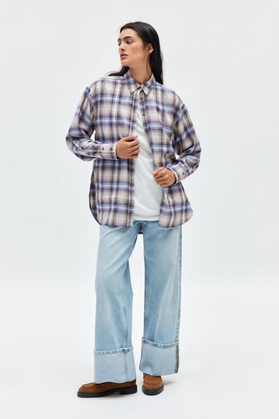 BDG RICK BOYFRIEND FLANNEL SHIRT IN MULBERRY, WOMEN'S AT URBAN OUTFITTERS 