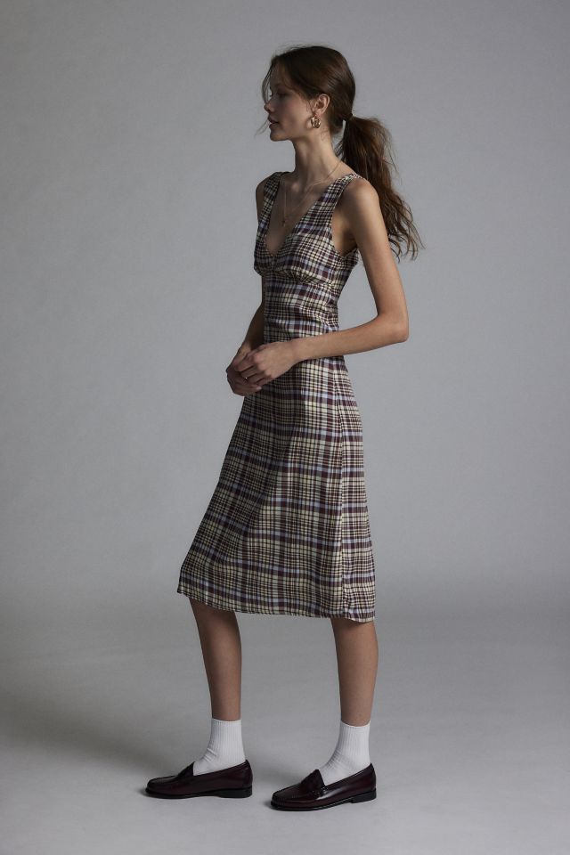 Motel Livia Plaid V-Neck Midi Dress #1