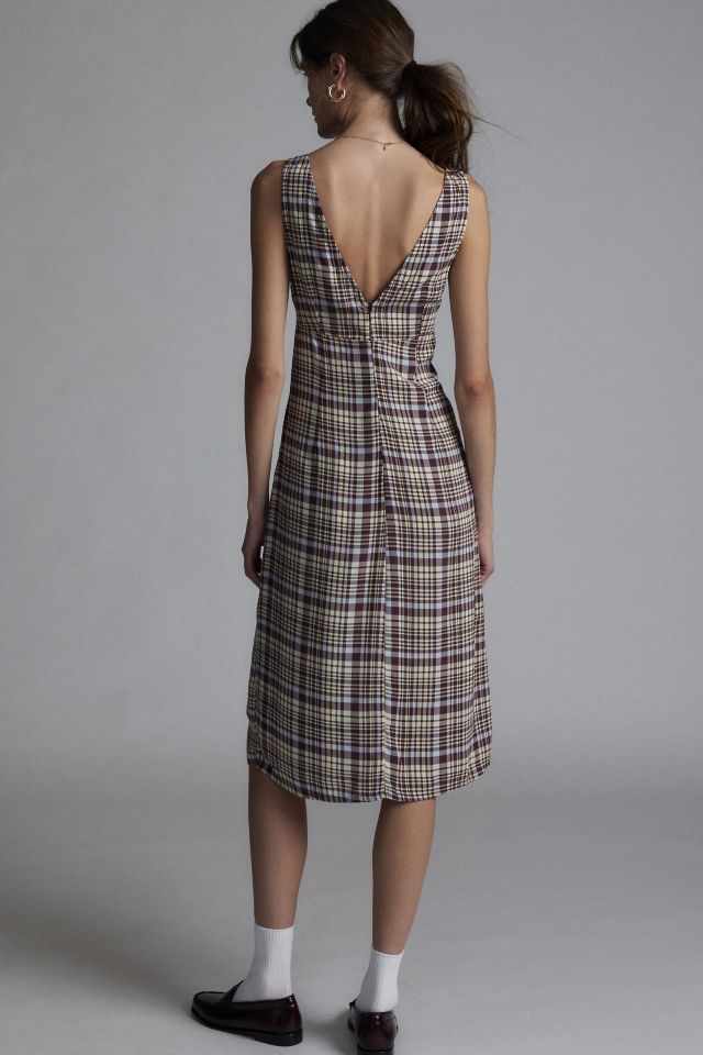 Motel Livia Plaid V-Neck Midi Dress #3