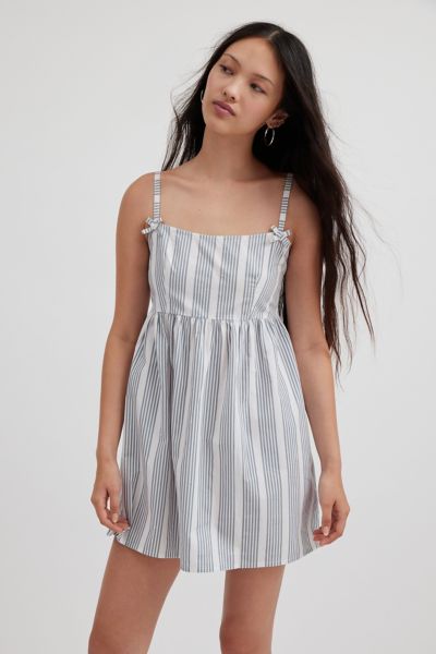 Motel Tisyani Bow Babydoll Mini Dress In Grey, Women's At Urban Outfitters