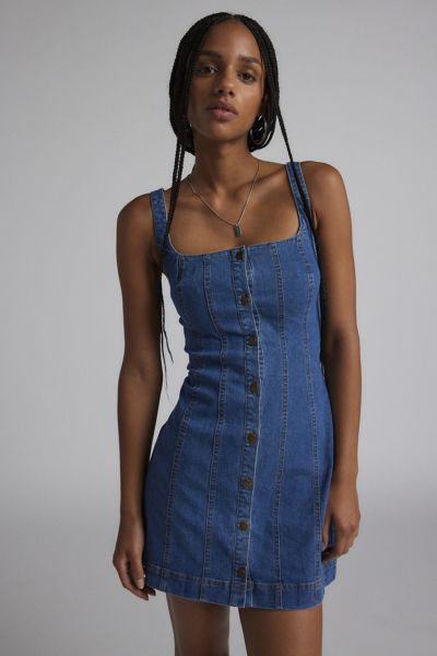 urban outfitters jasmin denim dress UO Jasmin Denim Spliced Strapless Mini Dress