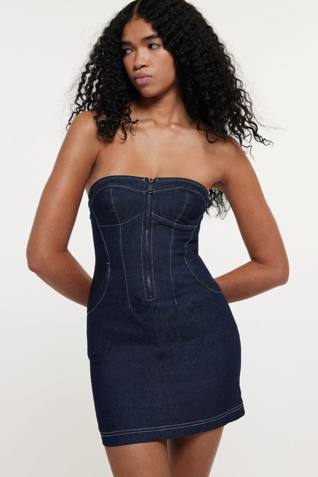 Urban Outfitters Silence Noise Ashton Strapless Denim Mini Dress in Rinsed Denim