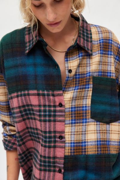 Out From Under Spliced Check Flannel Oversized Shirt