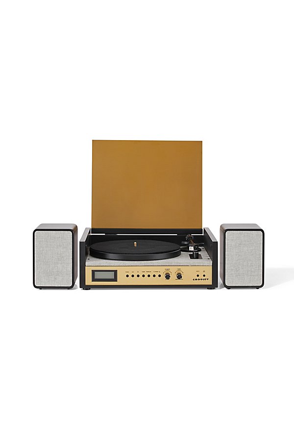 Crosley Coda Record Player & Speaker Shelf System In Black At Urban Outfitters