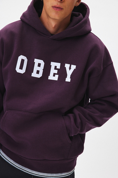 OBEY Felt Logo Text Extra Heavy Hoodie Sweatshirt | Urban Outfitters