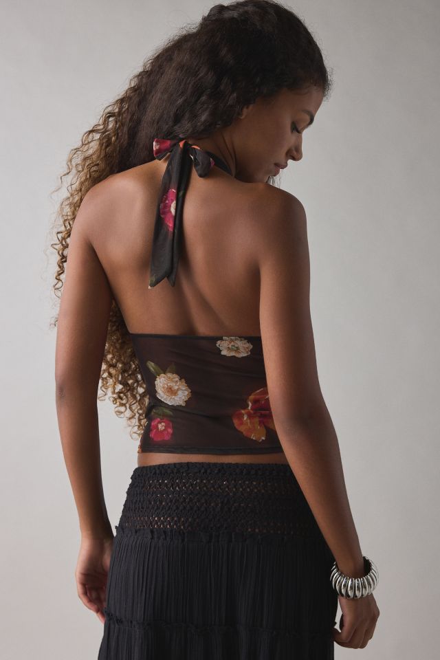Silence + Noise Camellia Mesh Halter Top
