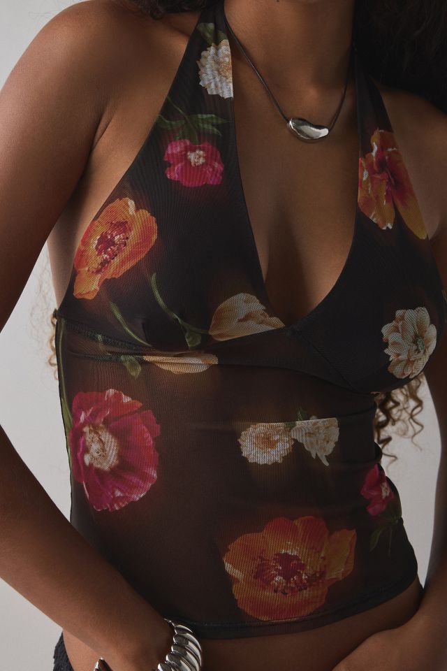 Silence + Noise Camellia Mesh Halter Top