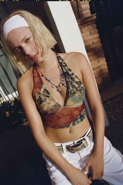 Silence + Noise Camellia Mesh Halter Top