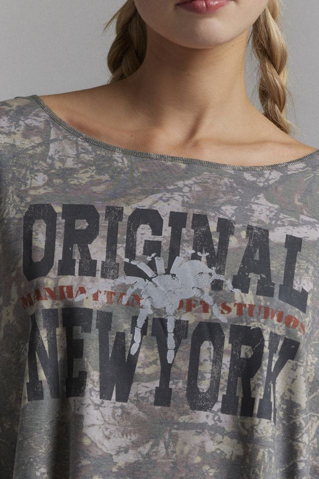 New York Graphic Camo Off-The-Shoulder Long Sleeve Tee #2