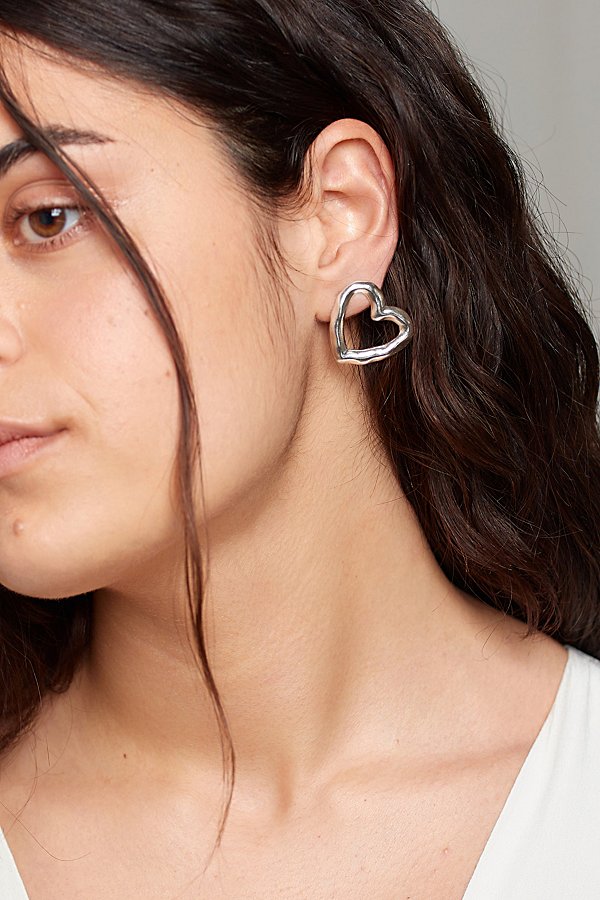 Shop Deux Lions Jewelry Lulu Heart Earrings In Silver, Women's At Urban Outfitters