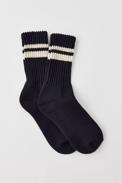 Shop Urban Outfitters Athletic Striped Scrunch Crew Sock In Black/ecru Stripe, Women's At
